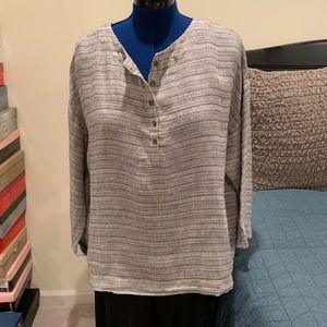 J Jill Striped Half Sleeve Buttton Linen Tunic